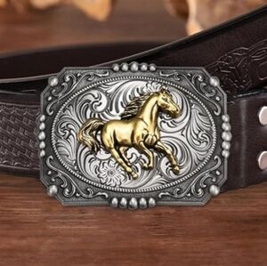Western Rodeo Horse equestrian belt buckle Silver Or Gold